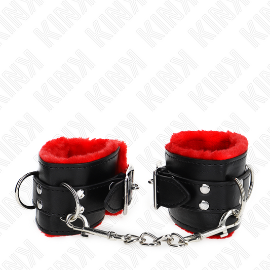 KINK - MUÑEQUERAS FORRADAS CON AGUJEROS CUADRADOS ROJO Y CORREA NEGRO AJUSTABLE 17-29 CM X 6 CM