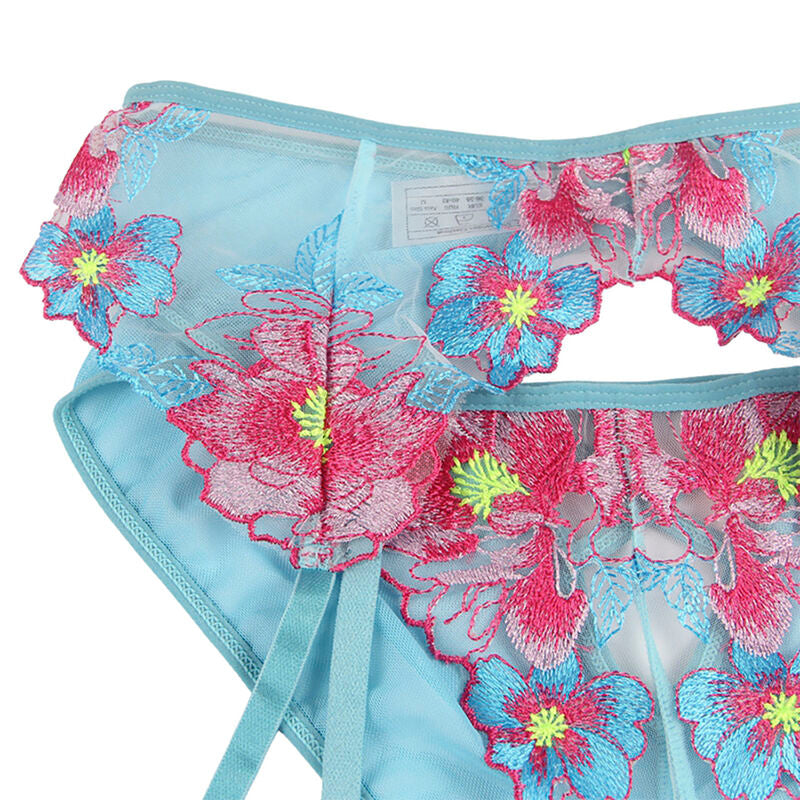 SUBBLIME - 954109 SUJETADOR + PANTIES CON LIGUERO DISEÑO FLORAL AZUL S/M