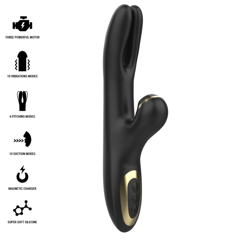 IBIZA - VIBRADOR HI-TECH RABITT POR ONDAS CLITORIALES Y DOBLE PINCHING NEGRO