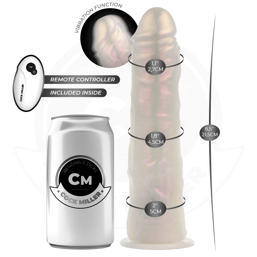 COCK MILLER - DILDO SILICONA 21,5 CM , LUCES Y VIBRACIÓN CON CONTROL REMOTO