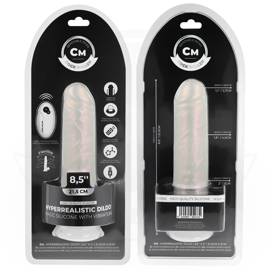 COCK MILLER - DILDO SILICONA 21,5 CM , LUCES Y VIBRACIÓN CON CONTROL REMOTO