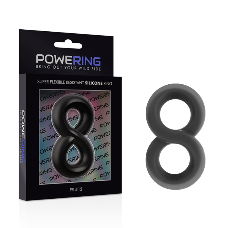 POWERING - SUPER FLEXIBLE Y RESISTENTE ANILLO PENE Y TESTICULOS  PR12  NEGRO