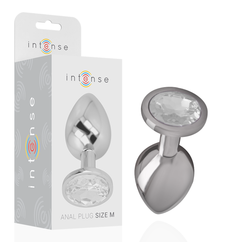 INTENSE - PLUG ANAL METAL ALUMINIO CON CRISTAL PLATA TALLA M