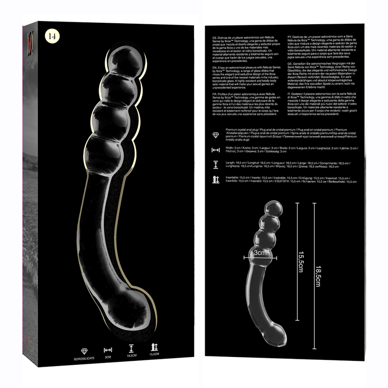 NEBULA SERIES BY IBIZA - MODELO 14 DILDO CRISTAL BOROSILICATO TRANSPARENTE 18.5 CM -O- 3 CM