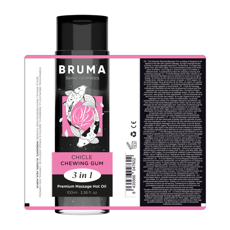 BRUMA - ACEITE DE MASAJE PREMIUM EFECTO CALOR SABOR CHICLE 3 EN 1 - 100 ML