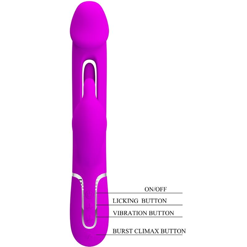 PRETTY LOVE - KAMPAS VIBRADOR RABBIT 3 EN 1 MULTIFUNCIÓN CON LENGUA FUCSIA