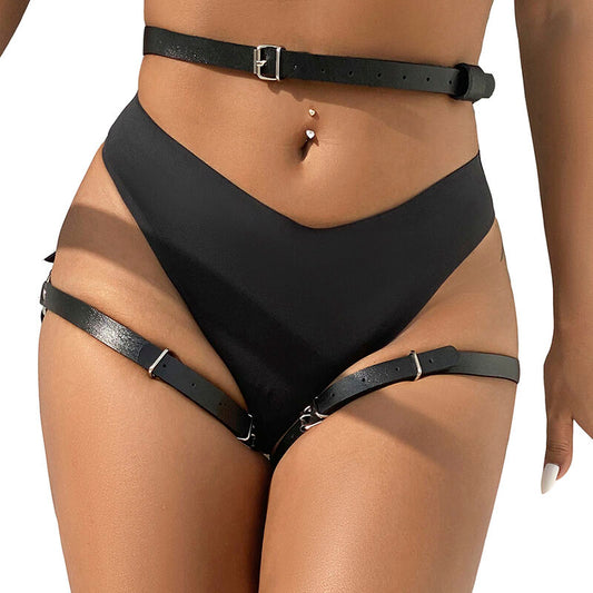 SUBBLIME - ARNÉS CINTURA Y PIERNAS CUERO NEGRO TALLA ÚNICA