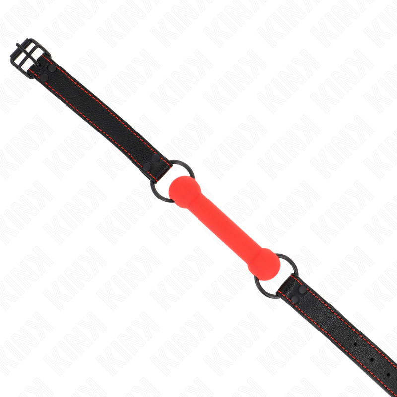 KINK - MORDAZA FORMA DE HUESO CON CORREA POLIPIEL ROJO AJUSTABLE 41-57 CM