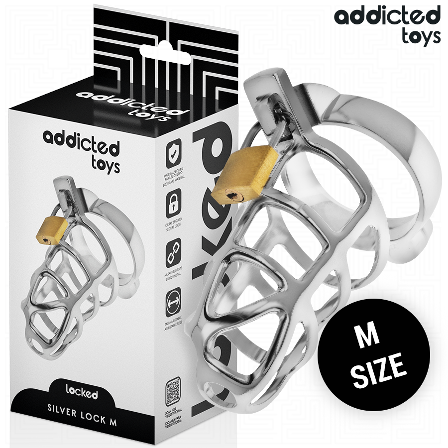 ADDICTED TOYS LOCKED - SILVER LOCK JAULA PARA PENE DE METAL TALLA M