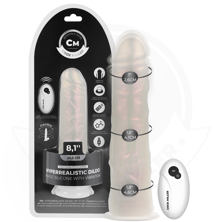 COCK MILLER - DILDO SILICONA 20,5 CM , LUCES Y VIBRACIÓN CON CONTROL REMOTO