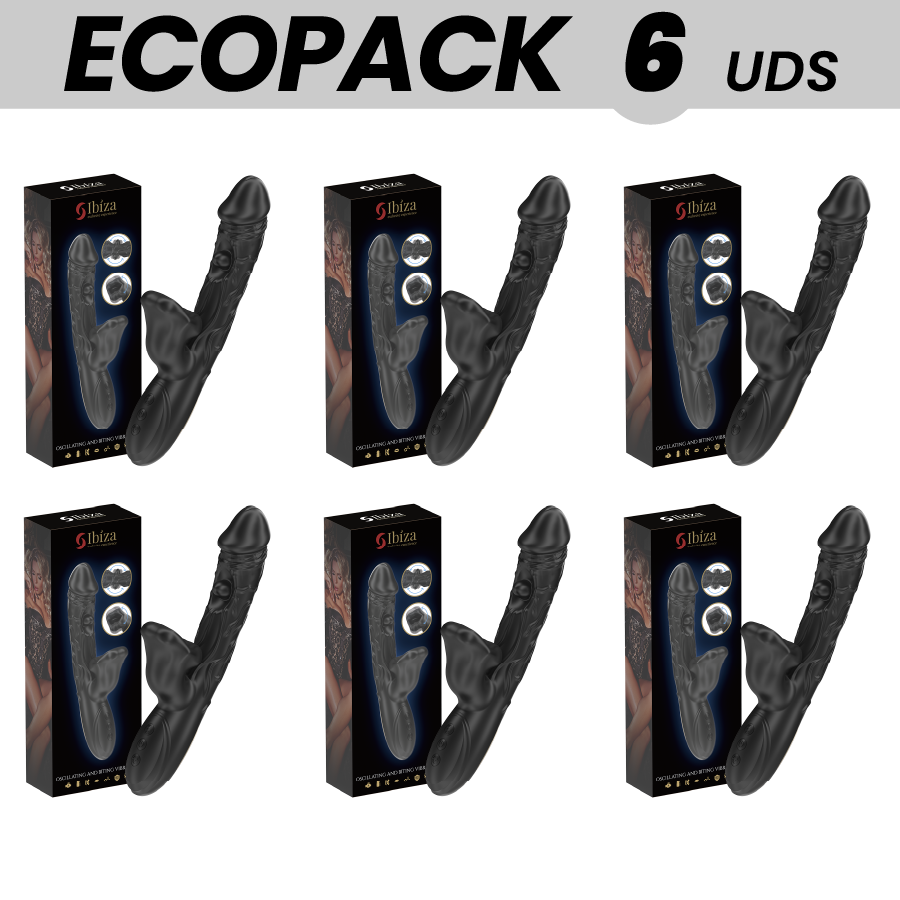 ECOPACKS 6 UDS - IBIZA VIBRADOR Y ESTIMULADOR DE CLÍTORIS CON EFECTO MORDEDOR Y ROTACIÓN