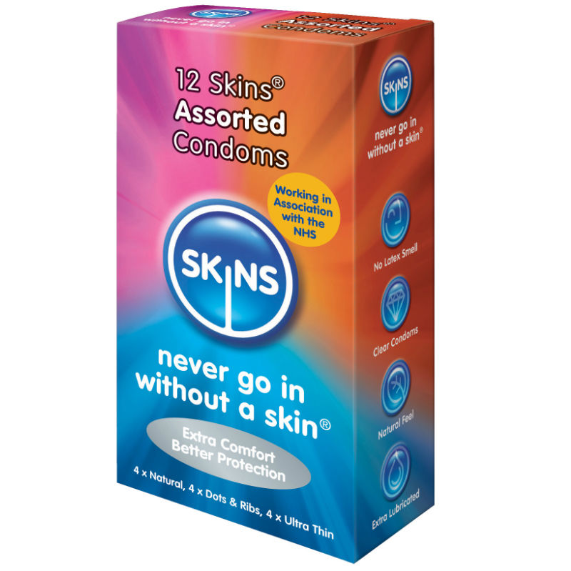 SKINS - PRESERVATIVOS NATURAL + FINO + PUNTOS & ESTRIAS 12 UDS