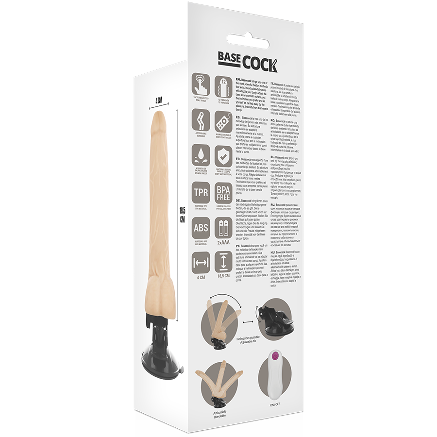 BASECOCK - VIBRADOR ARTICULABLE CONTROL REMOTO NATURAL 18.5 CM -O- 4 CM