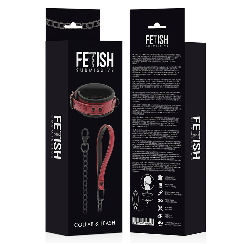 FETISH SUBMISSIVE DARK ROOM - COLLAR CON CADENA CON FORRO DE NEOPRENO